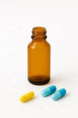 AI-Generated Amber Medicine Bottle with Colorful Pills