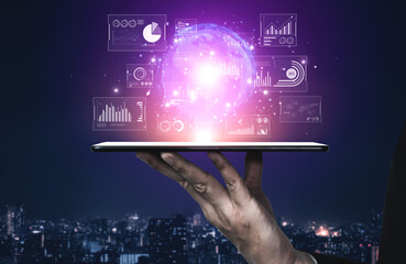 Real-time global data analytics dashboard visualizing insights from interconnected systems for...