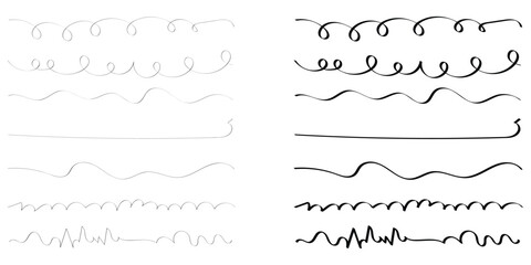 Black hand drawn underline calligraphy set. Modern simple dark lines. Isolated dark line set. Dark curved underline icon set on white page. Isolated dark lines. 