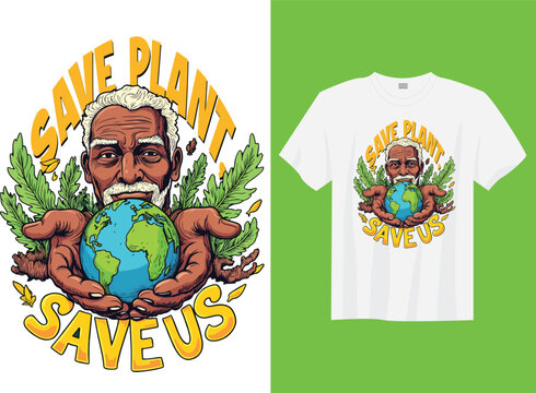 Save Plant Save Us &ndash; Green Life Eco Slogan Typography Design for Sustainability