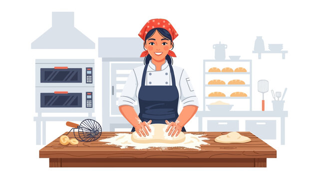 Artisan's touch in the Kitchen: A skilled baker, enveloped in an apron, kneads dough with care and expertise, bringing the craft of baking to life.