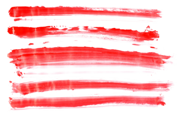 set photo red grunge brush strokes acrylic paint, lines isolated on white background, clipping path