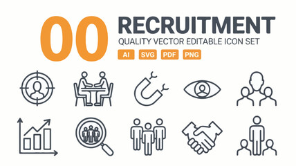 Fototapeta premium Recruitment icons people analytics hiring teamwork collaboration vector