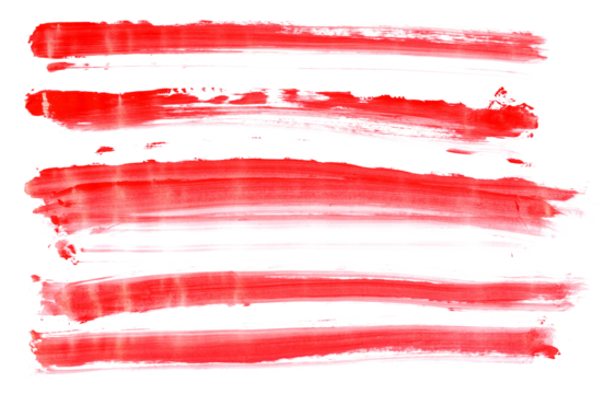 set photo red grunge brush strokes acrylic paint, lines isolated on white background, clipping path