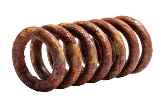Rusty metal coil spring isolated on black background