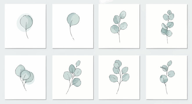 Watercolor Eucalyptus Leaves Minimalist Botanical Design Collection