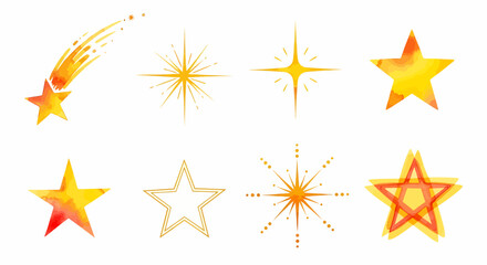 Obraz premium Watercolor Star Designs A Pack of Eight Minimalist Celestial Icons in Various Styles