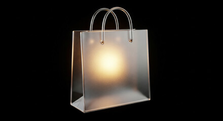 Elegant frosted shopping bag with bright glow, retail
