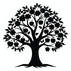 Obraz premium Silhouette Apple Tree with Fruits, Leaves, and Flowers Illustration Isolated Graphic Design