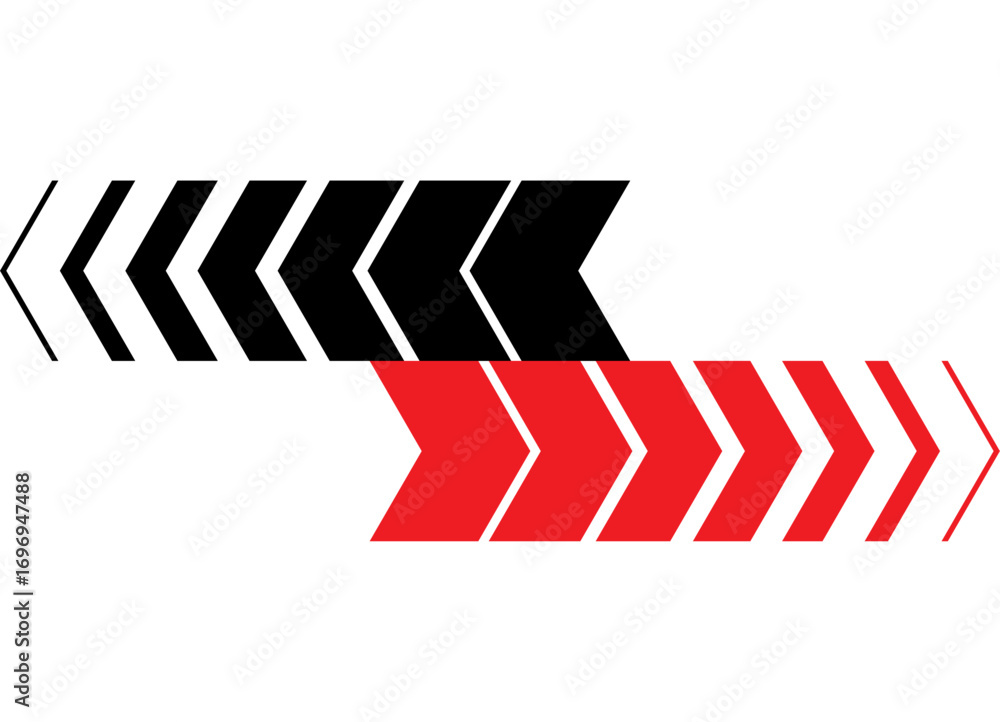 Aufkleber Red and black vector arrows in different directions on a white background. Sports pattern of sharp broken lines. Pointer, direction. Vector background. Navigation