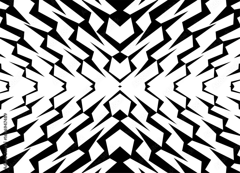 Poster vector symmetrical pattern of broken sharp lines. sports black and white abstract background for cov