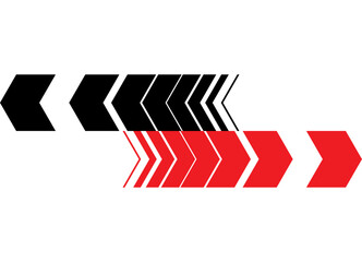 Red and black vector arrows in different directions on a white background. Sports pattern. Pointer, direction. Vector background. Navigation