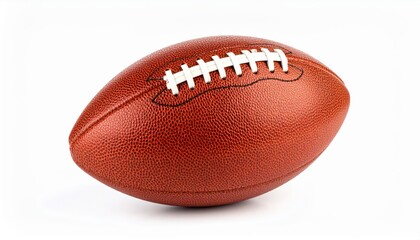 An american football ball against a white studio background with copy space. A concept of sports, american football and team game