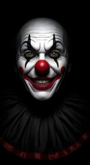 Scary clown smiling in the darkness on halloween night