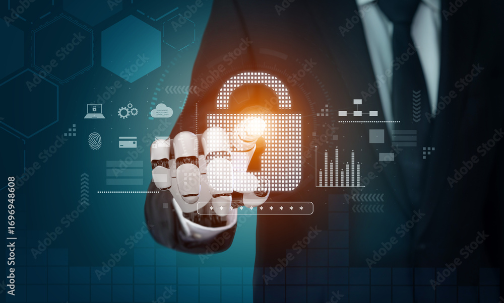 Poster ai-secured system demonstrating multi-layer encryption, identity protection, and password security w