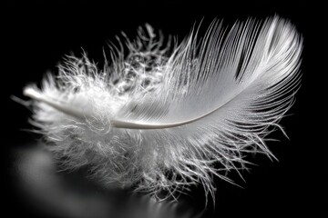 Obraz premium Single White Feather on a Dark Background