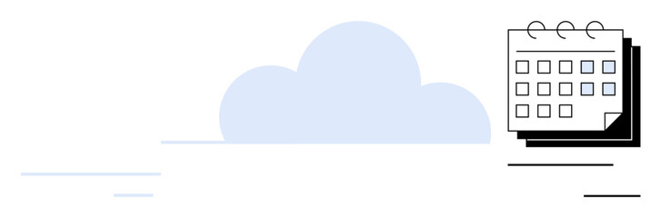Blue cloud in the background with a calendar graphic symbolizing organization, planning, and remote accessibility. Ideal for time management, scheduling, cloud storage, teamwork, productivity, online