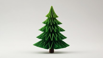Obraz premium Handcrafted Origami Christmas Tree Decoration on White Background