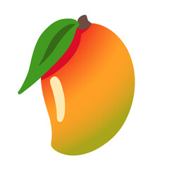 Ripe mango fruit with a green leaf, vibrant colors, isolated on transparent background