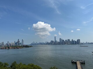 Naklejka premium View of New York Harbor, Lower Manhattan, and Ellis Island from the Statue of Liberty Pedestal
