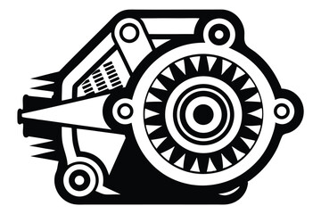 Black and White Vector Illustration of an Alternator with Intricate Circular Details