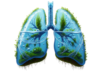 Lungs filled with water and plants, isolated on transparent background