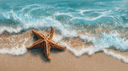 Starfish and Waves on the Beach