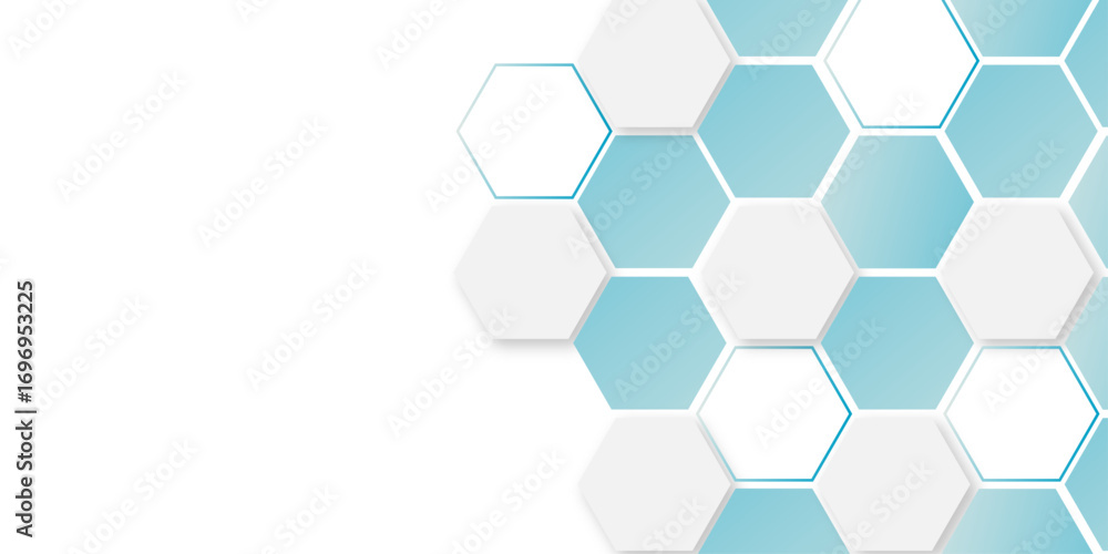Poster abstract vector illustration science technology and medical concept hexagon. white and light blue he