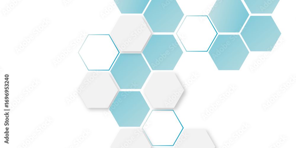 Poster abstract vector illustration science technology and medical concept hexagon. white and light blue he