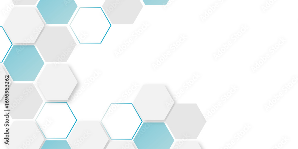 Poster abstract vector illustration science technology and medical concept hexagon. white and light blue he
