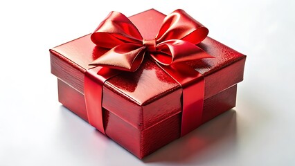 Obraz premium Shiny red gift box with a bow isolated on white background for celebration
