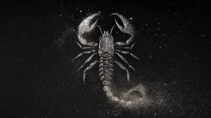 Celestial Scorpio: Minimalist Art of the Zodiac Sign Amidst Cosmic Dust and Galaxy Elements