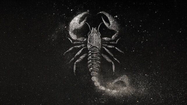 Celestial Scorpio: Minimalist Art of the Zodiac Sign Amidst Cosmic Dust and Galaxy Elements
