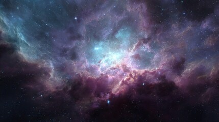 Fototapeta premium Vibrant cosmic nebula bursts with brilliant light, showcasing a stunning celestial expanse filled with countless distant stars and swirling gas clouds in deep space.