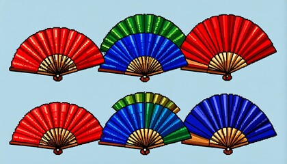 Pixelated Elegance: A Vibrant Array of Hand Fans for Cultural Expression