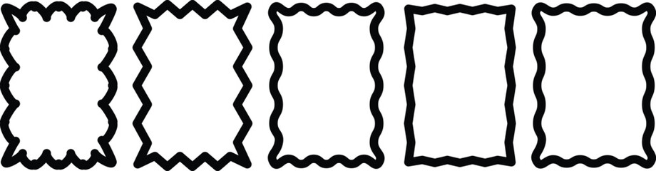 frames zigzag edge shapes, Geometric zig zag wavy labels, rectangular shapes with squiggly borders, Stamp or letter mark frames for greeting cards,