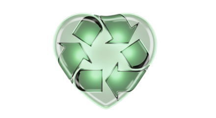 Recycle symbol in a heart shape isolated on transparent background
