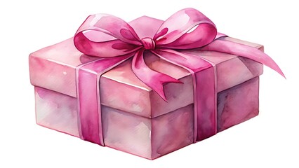 Obraz premium Watercolor illustration of a pink gift box isolated on white background