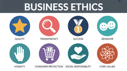 Business ethics concepts illustrated with icons transparency success