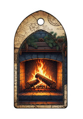Cozy Yule Fireplace with Burning Logs - Enchanted Winter Solstice Tag