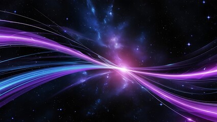 Cosmic-inspired abstract background with purple and blue light streams flowing across a starry black sky, resembling galactic energy waves.