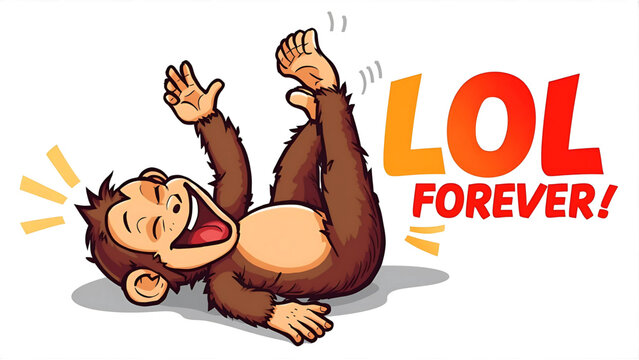 Joyful Cartoon Monkey Rolling on Floor, Hilarious Laughter,  Fun, Playful, Vector Illustration,  LOL Forever!