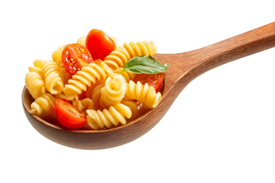 italian pasta soup on wooden spoon isolated on whit