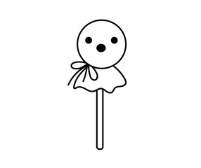 Ghost lollipop on stick. Scary horror halloween candy. Trick or treat. Cartoon vector isolated illustration.
