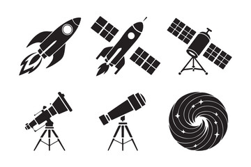 Collection of space exploration and astronomy icons