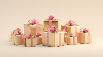 Obraz premium Golden Gift Boxes with Pink Ribbons