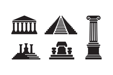 Ancient architectural silhouettes of famous landmarks and structures