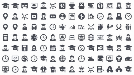 Collection of academic and professional icons graduation cap student