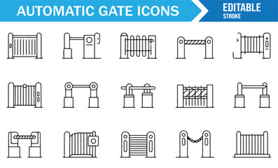 Obraz premium Set of automatic barrier icons for driveway entrances, security gates, parking lots, and building access