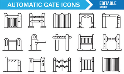 Obraz premium Vector set of automatic gate outline illustrations for security access, sliding doors, and parking barriers